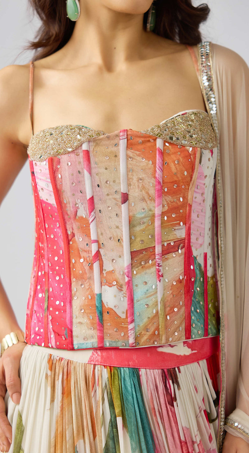 Multi Corset Embroidered Lehenga