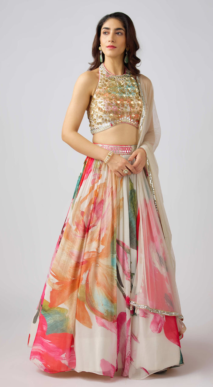 Multi Embroidered Lehenga Set