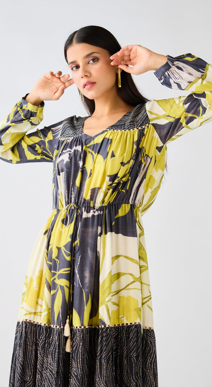 Lime Muslin Abstract Dress