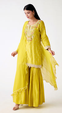 Yellow Cotton Silk Sharara Set