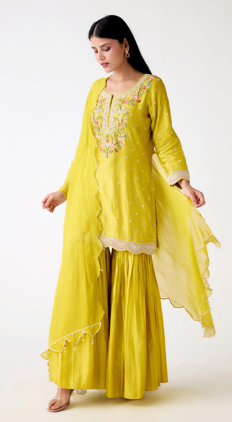 Yellow Cotton Silk Sharara Set