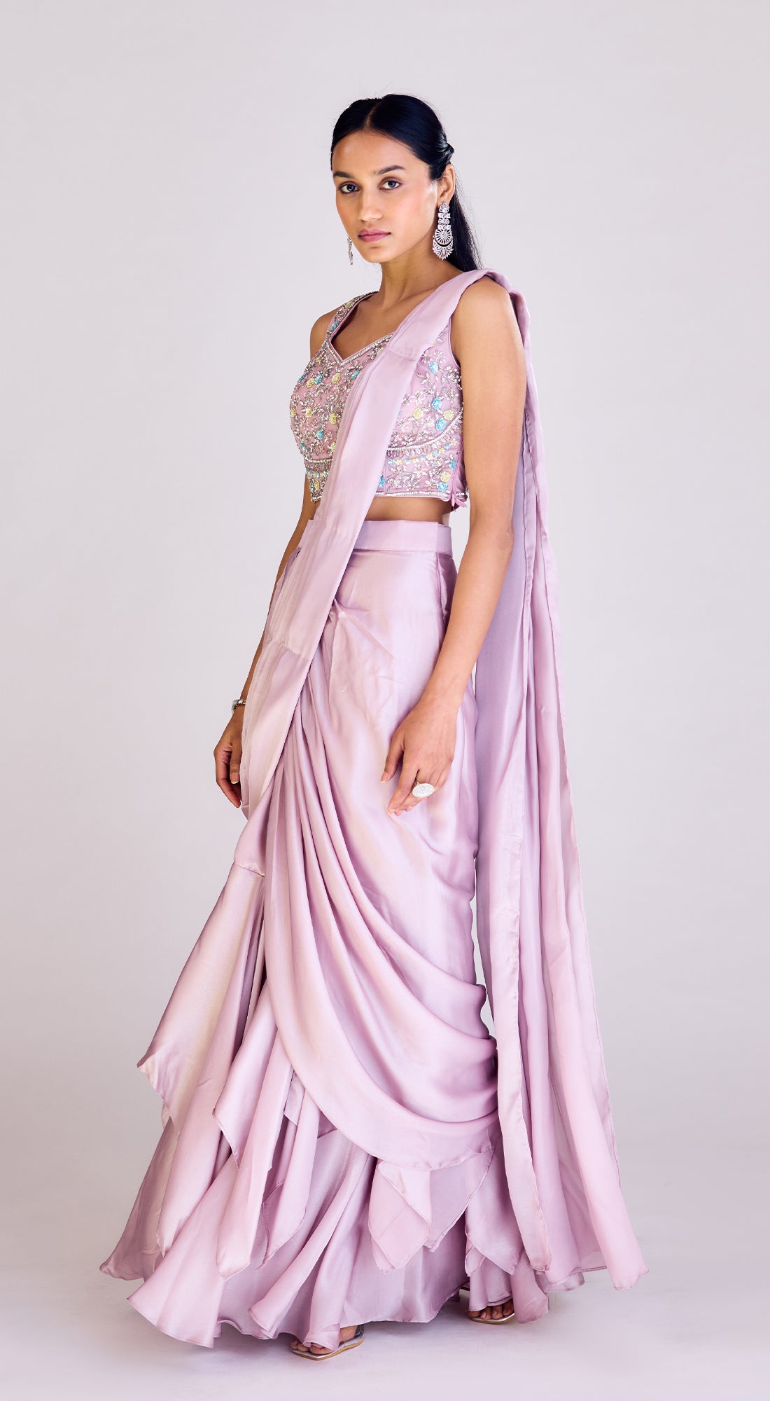 Pink Pre Draped Saree