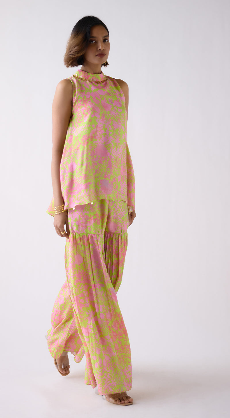 Lime Muslin Sharara Set