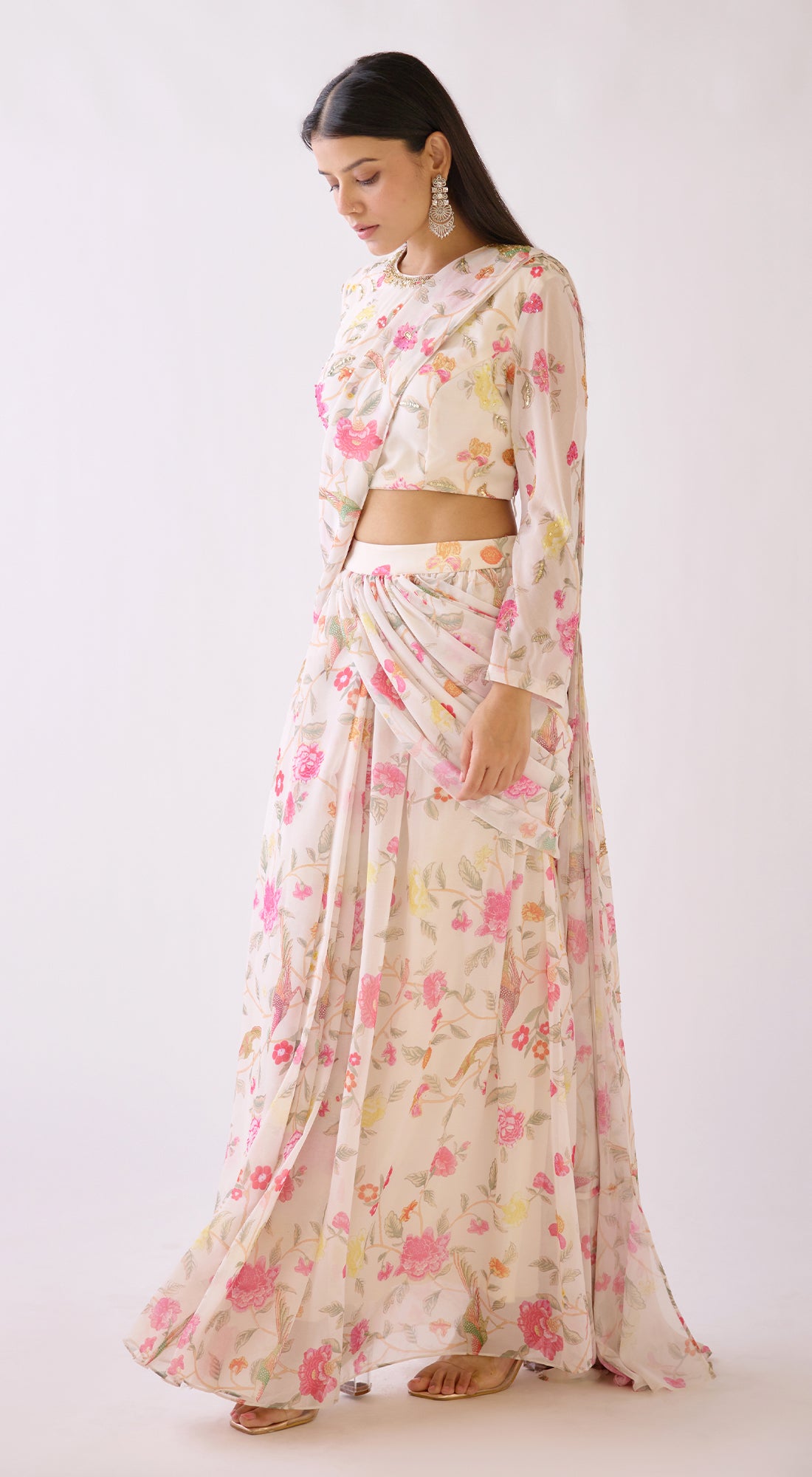 Ivory Floral Draped Saree