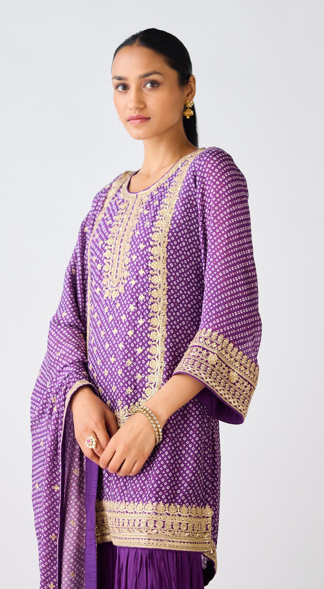 Purple Chinon Zari Work Sharara Set