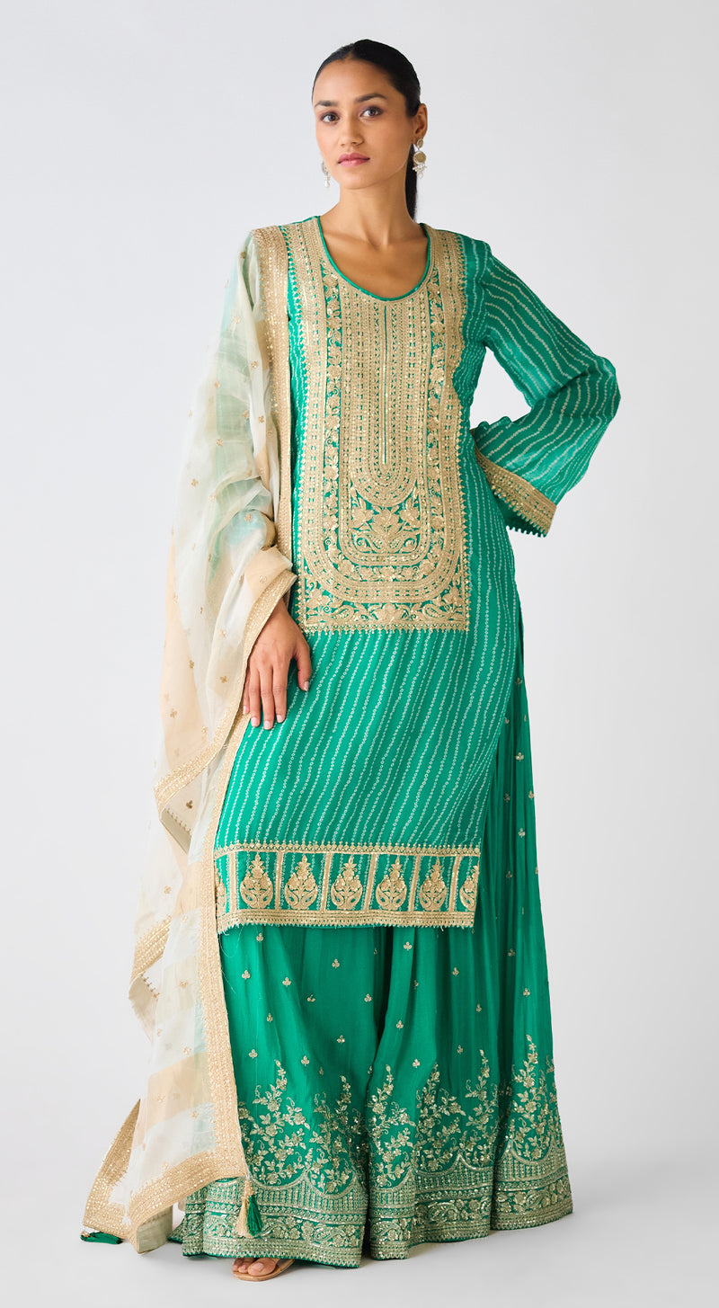 Green Zari Work Sharara Set