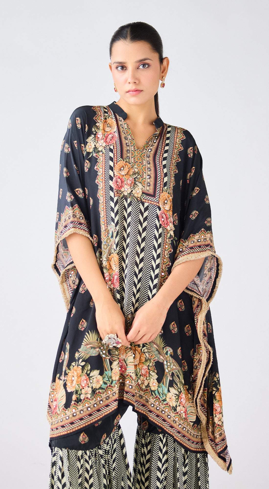 Black Crepe Floral Sharara Set