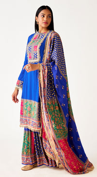 Blue Muslin Embroidered Sharara Set