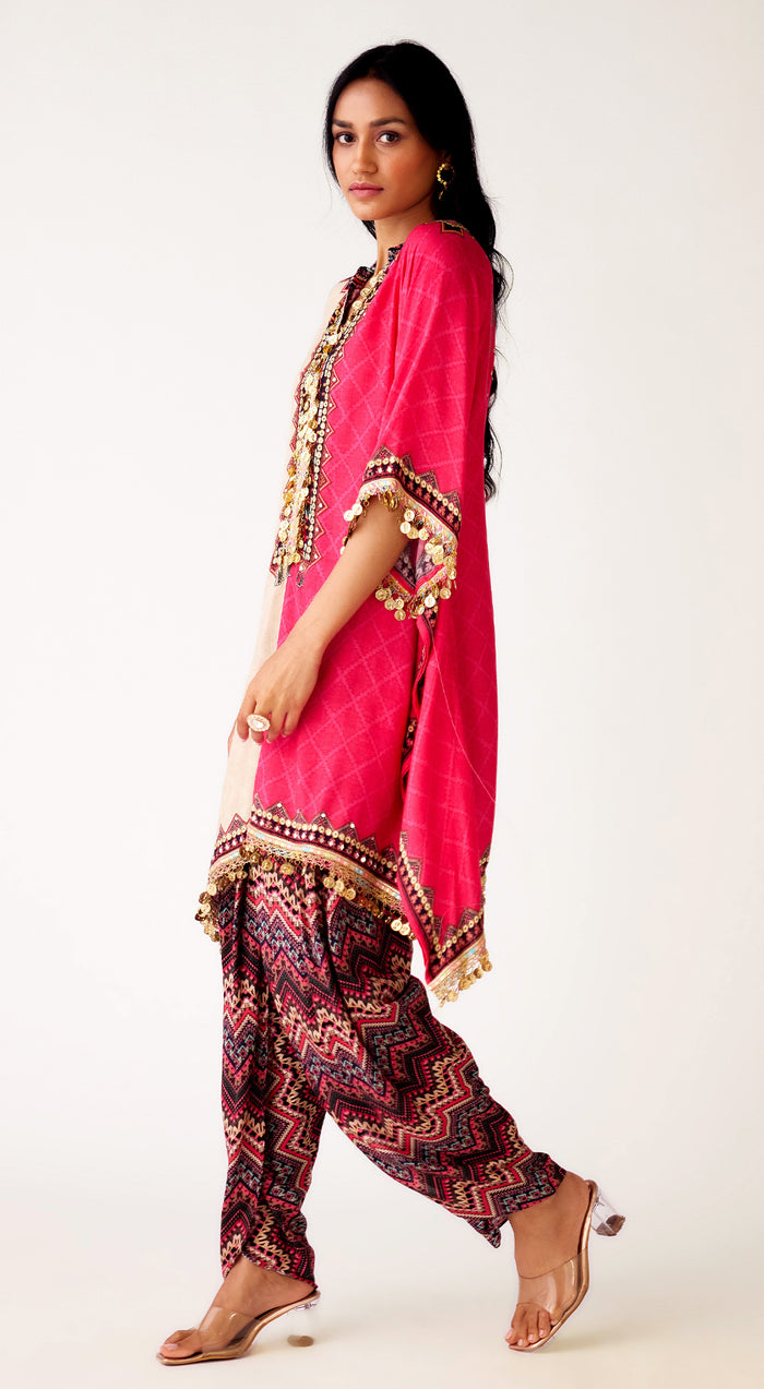 Pink Muslin Embroidered Kaftan Co-ord Set