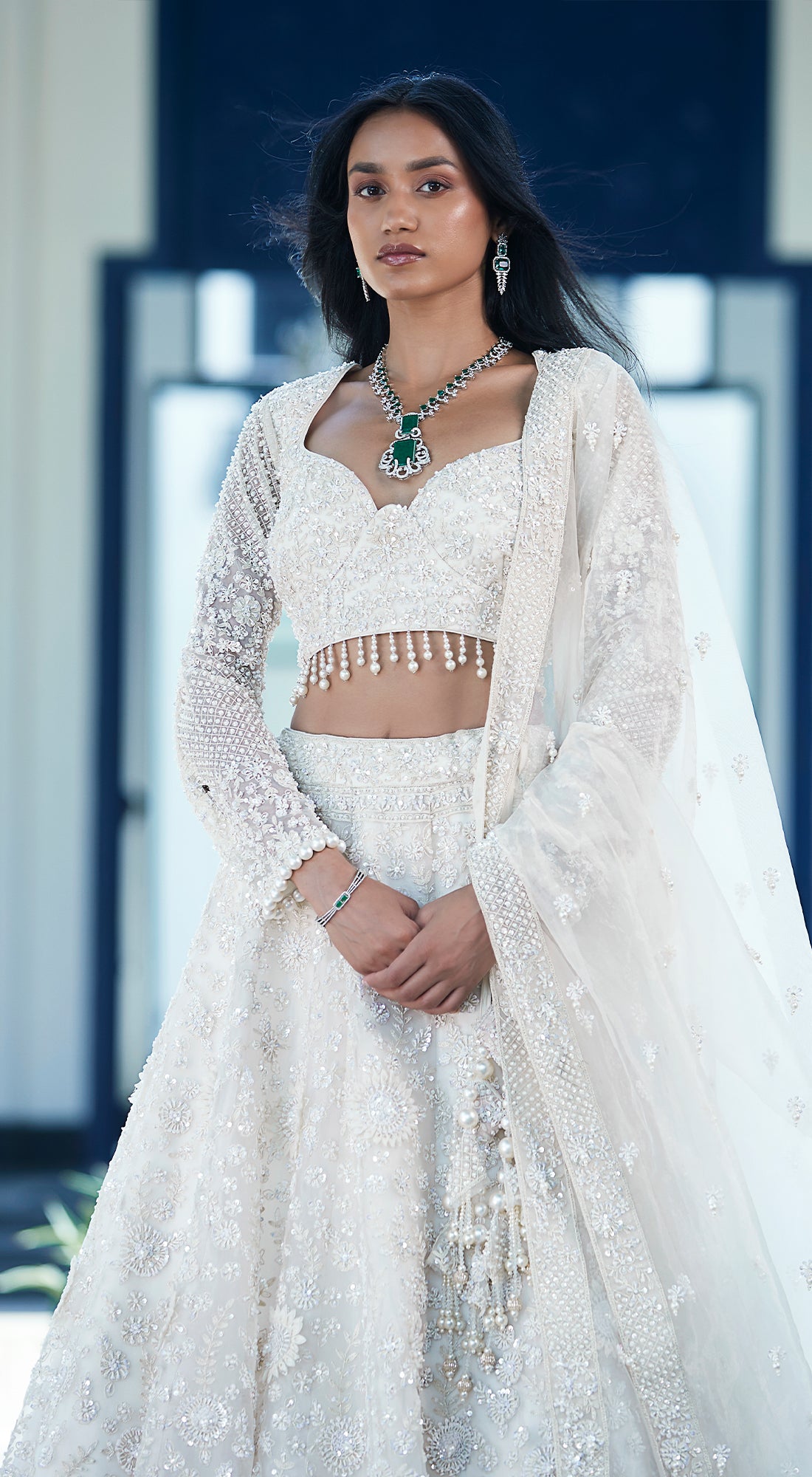 Ivory Organza Embroidered Lehenga Set