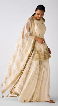 Ivory Embroidered Sharara Set