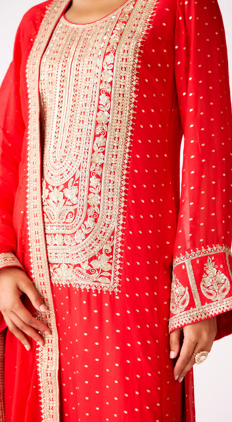 Red Organza Embroidered Suit Set