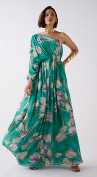 Green Muslin Floral Dress