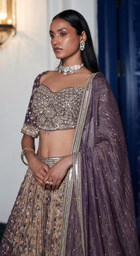 Purple Tissue Embroidered Lehenga Set