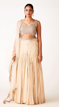 Ivory Chinon Embroidered Lehenga Set