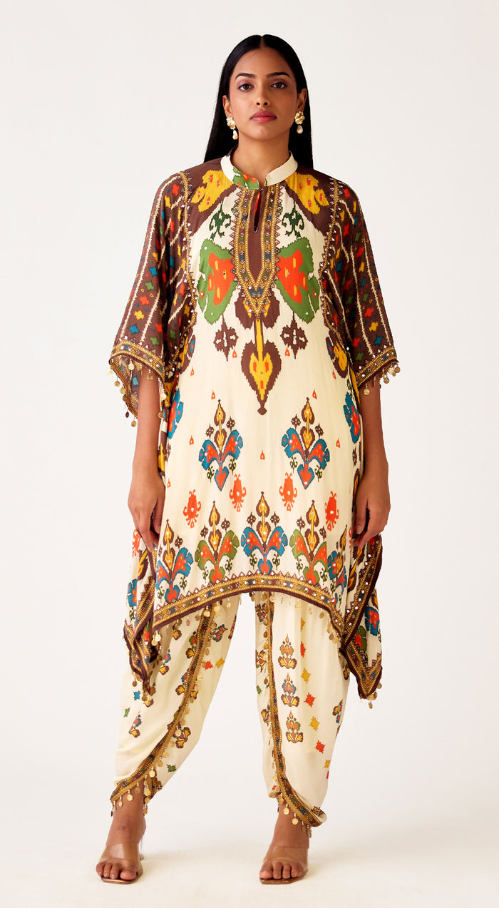 Ivory Crepe Embellished Kaftan Set