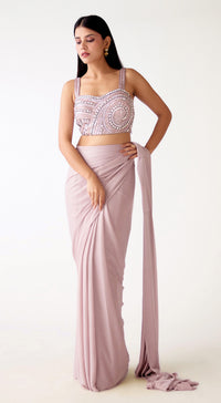 Lilac Shimmer Lycra Embroidered Saree