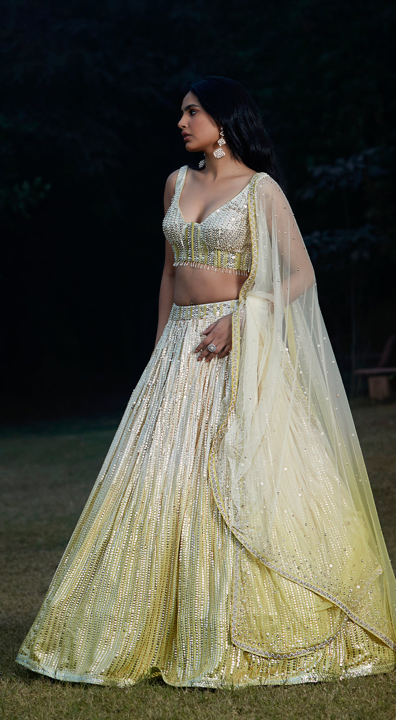 Lime Ombre Sequins Lehenga Set