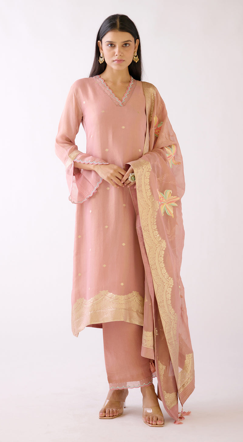 Baby Pink Banarasi Weave Kurta Set
