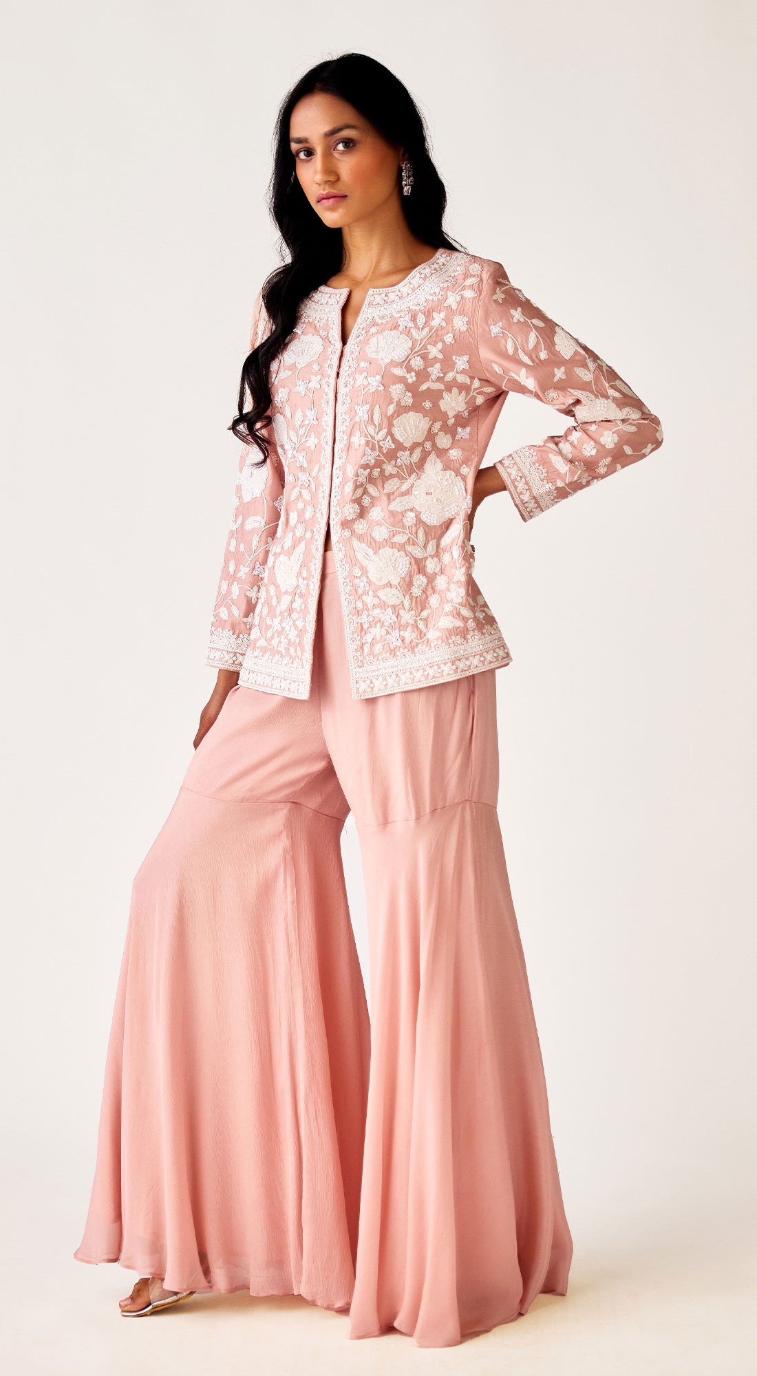 Pink Chinon Embroidered Co-Ord Set