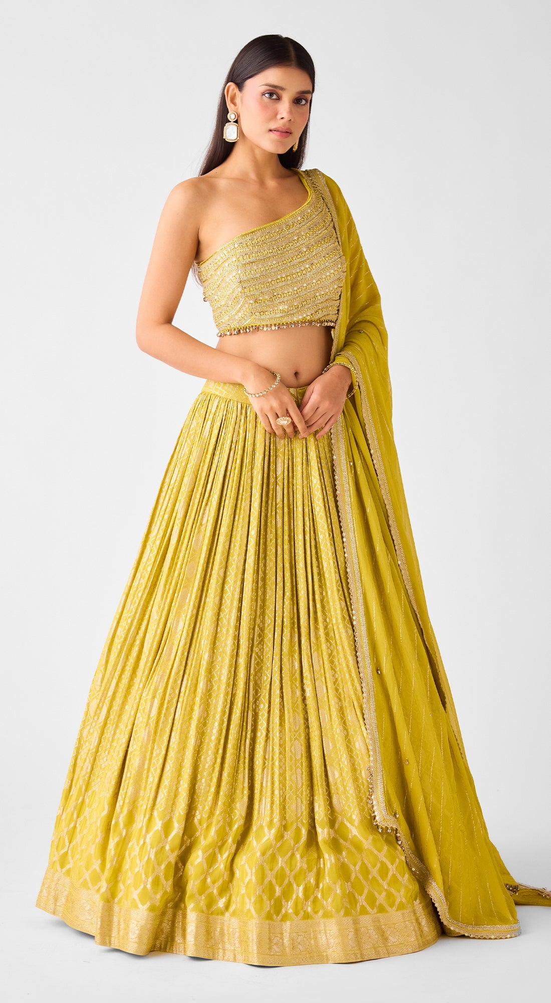 Yellow Banarasi Embroidered Lehenga Set