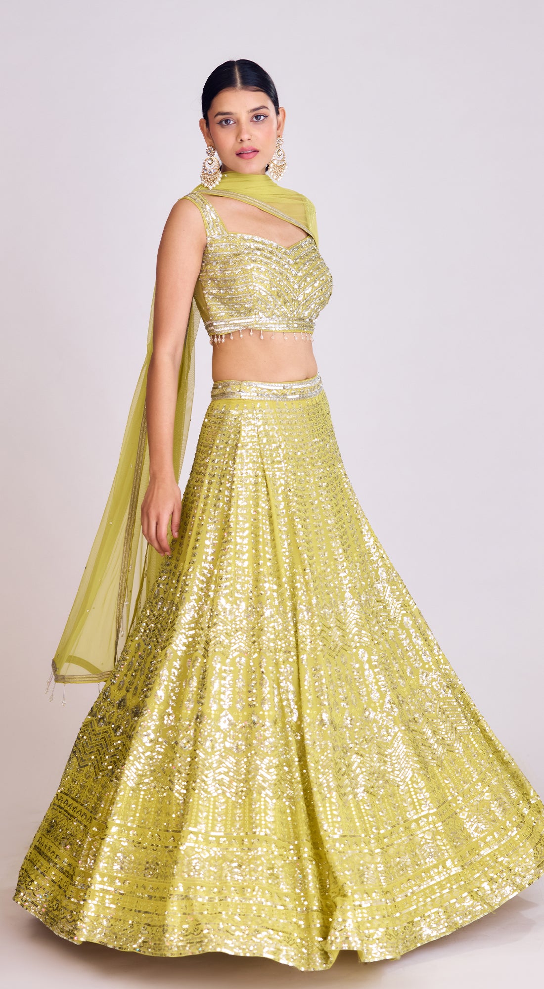 Lime Sequins Embroidered Lehenga