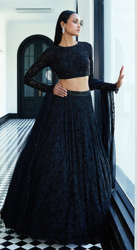 Black Chantilly Net Embroidered Lehenga Set