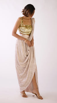 Peach Embroidered Draped Saree