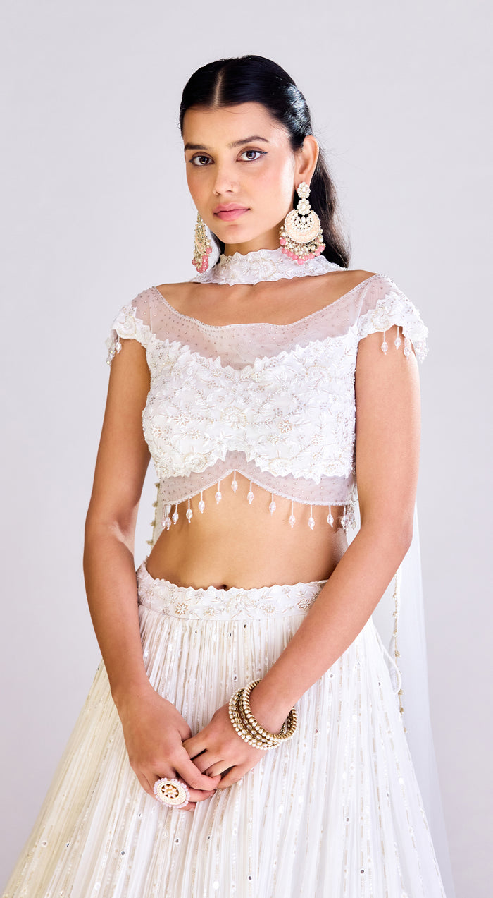 Ivory Embroidered Lehegna Set