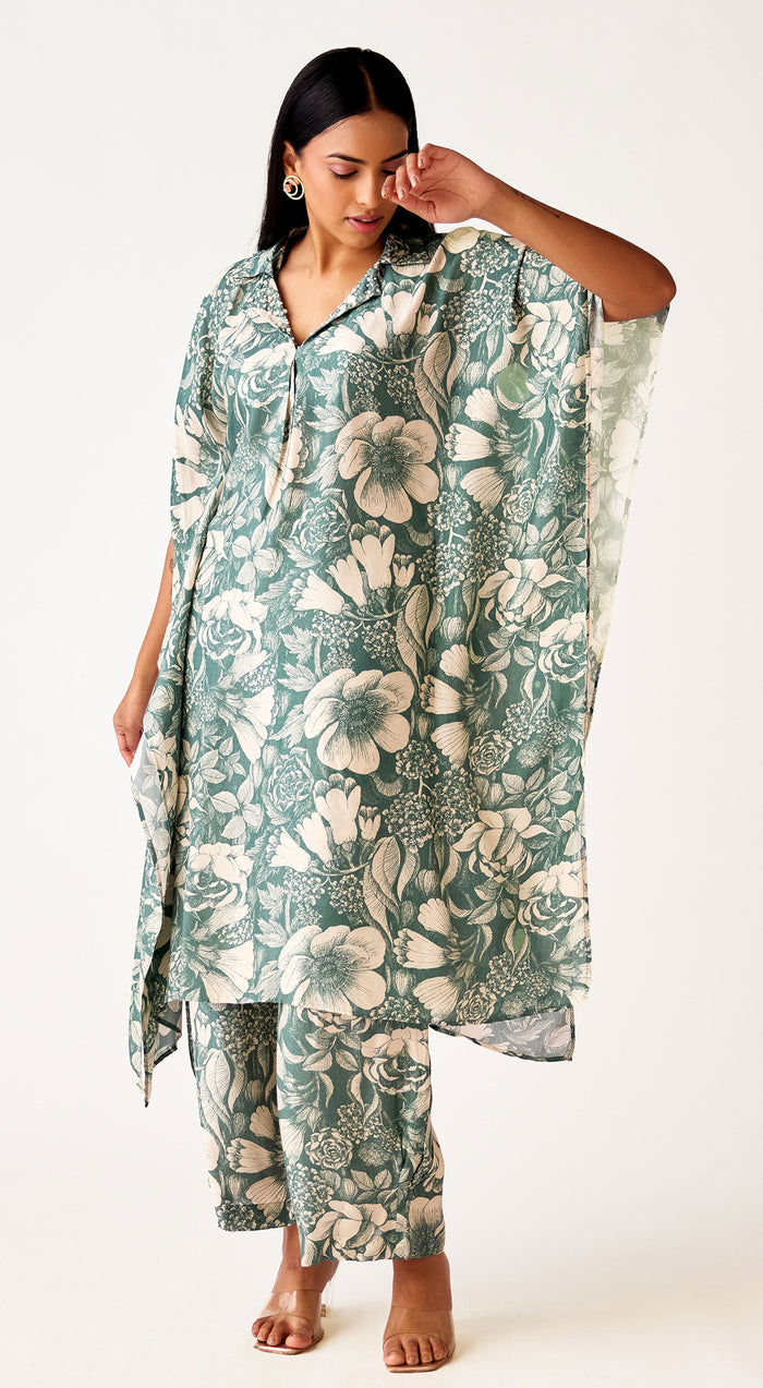 Green Muslin Floral Co-Ord Set