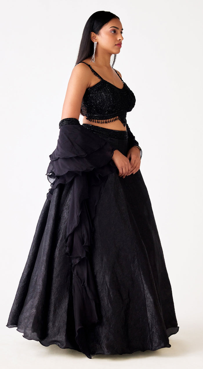 Black Organza Embroidered Lehenga Set