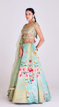 Green Georgette Lehenga Set