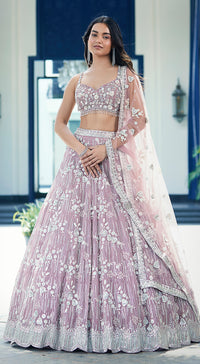 Mauve Organza Embroidered Lehenga Set