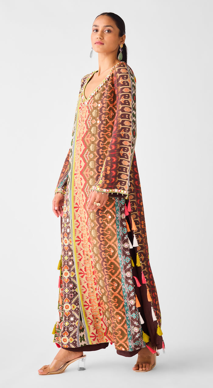 Brown Printed Crepe Kurta Set