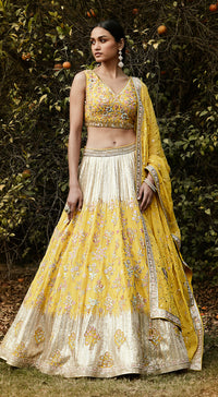 Yellow Hand Embroidered Lehenga Set