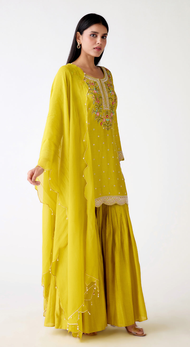 Yellow Cotton Silk Sharara Set