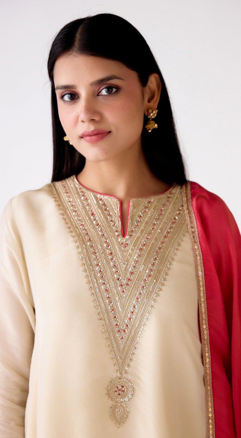 Ivory Tissue Embroidered Suit Set