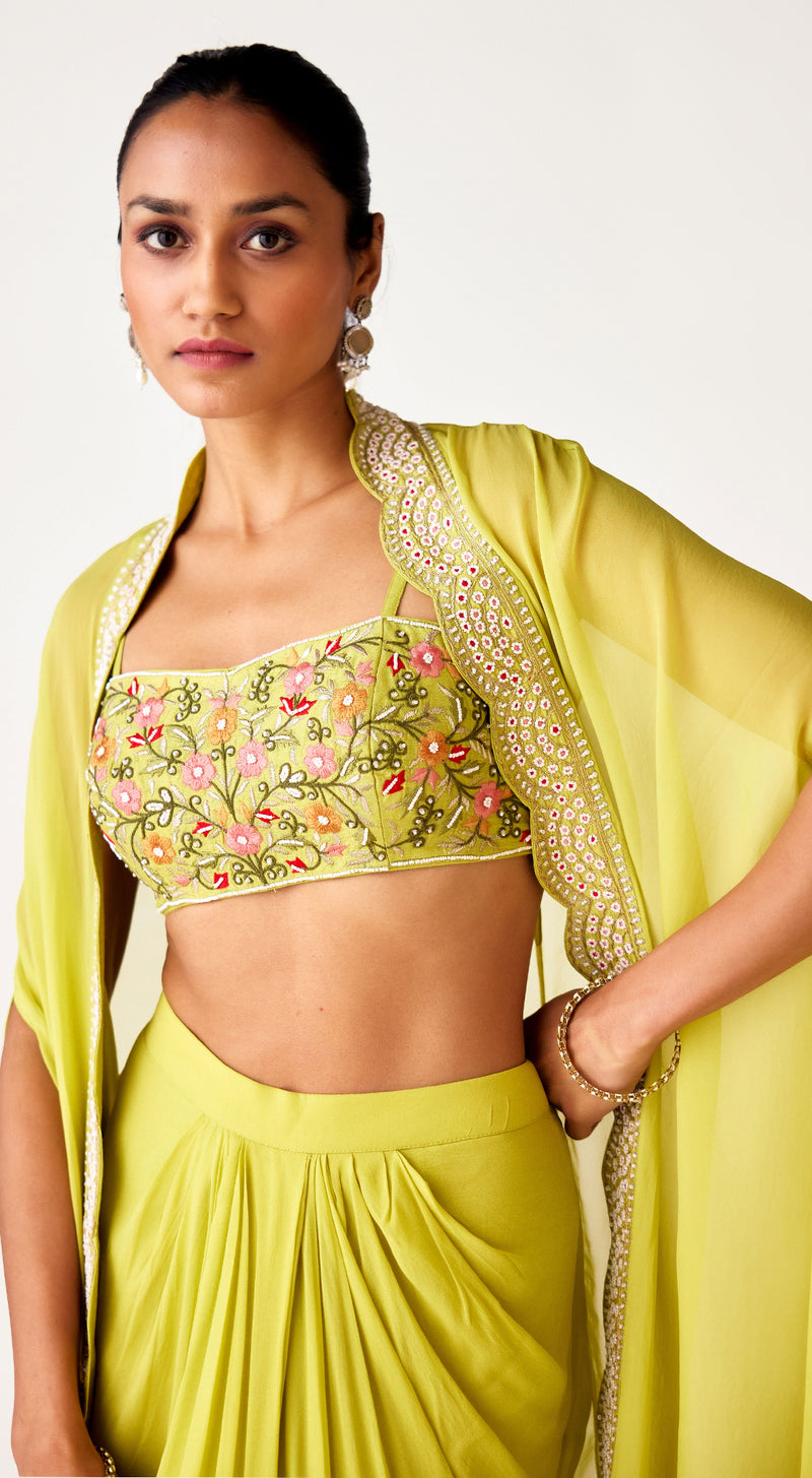 Pista Organza Embroidered Cape Set