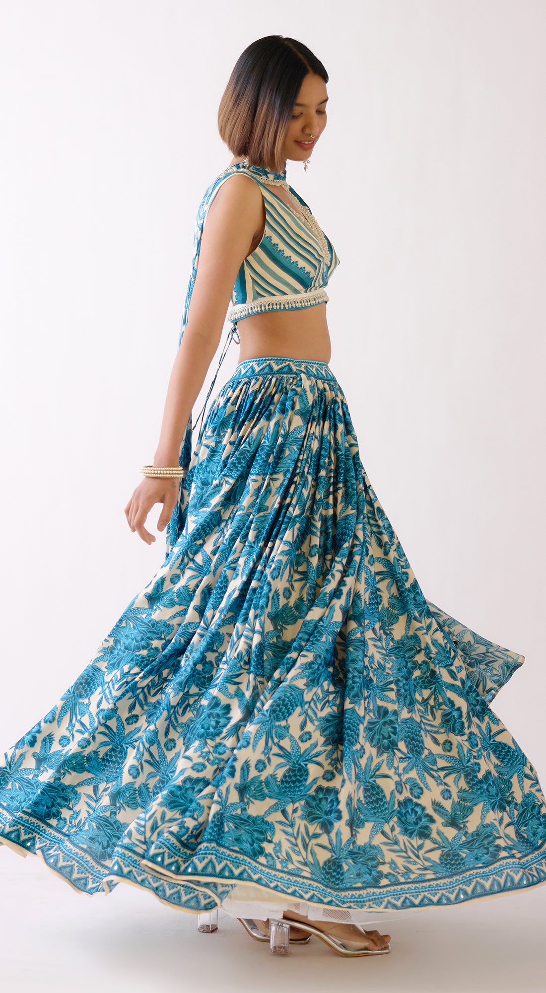 Blue Floral Lehenga Set