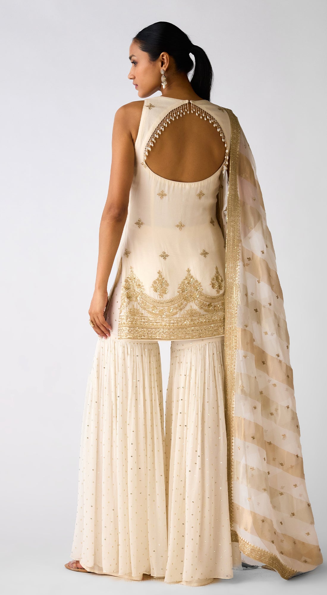 Ivory Embroidered Sharara Set