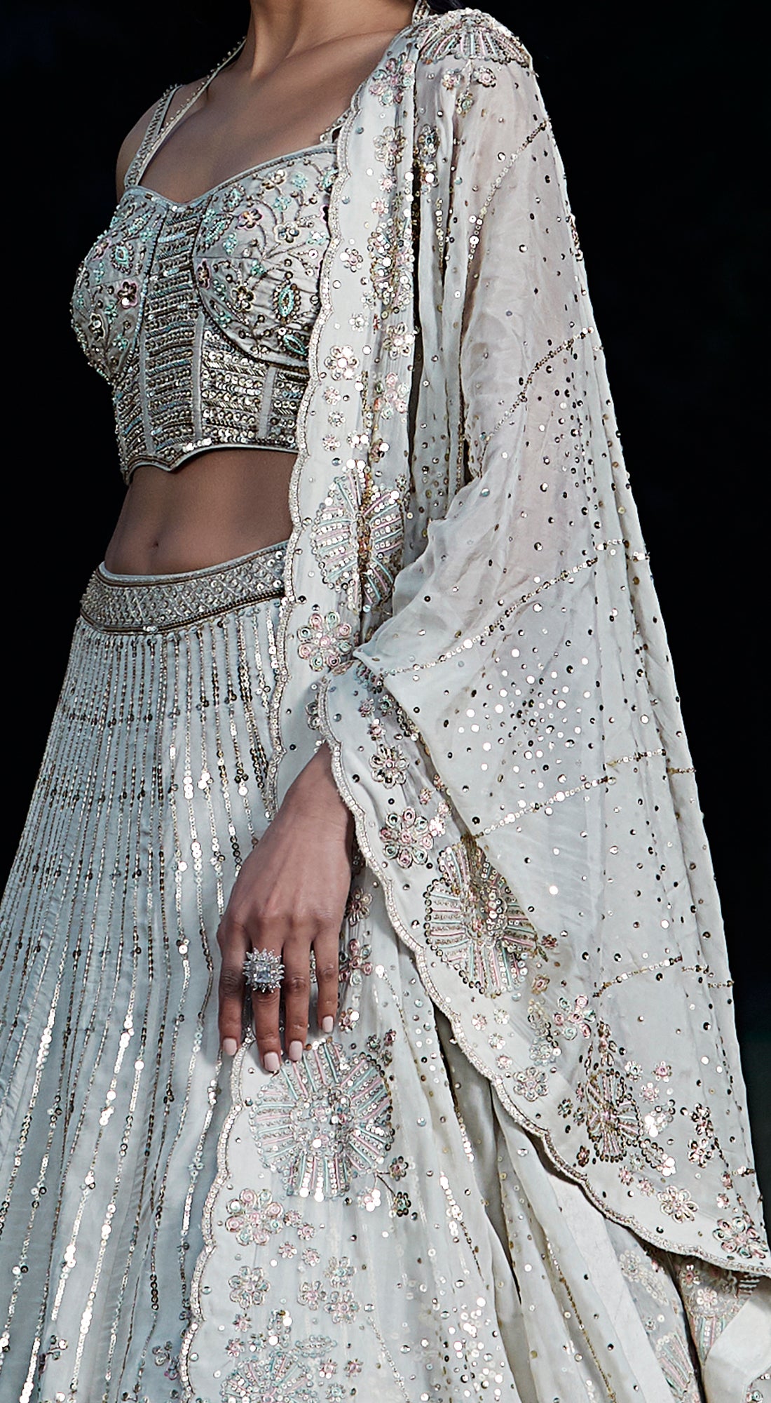 Grey Embroidered Lehenga Set