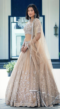 Beige Sequins Net Embroidered Lehenga Set