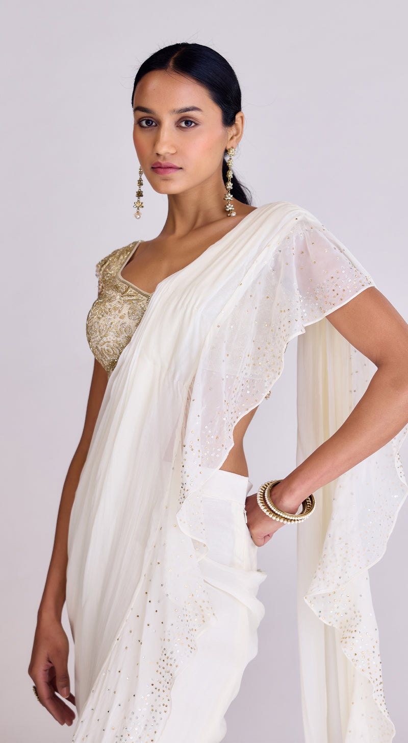 Ivory Pre-Draped Saree