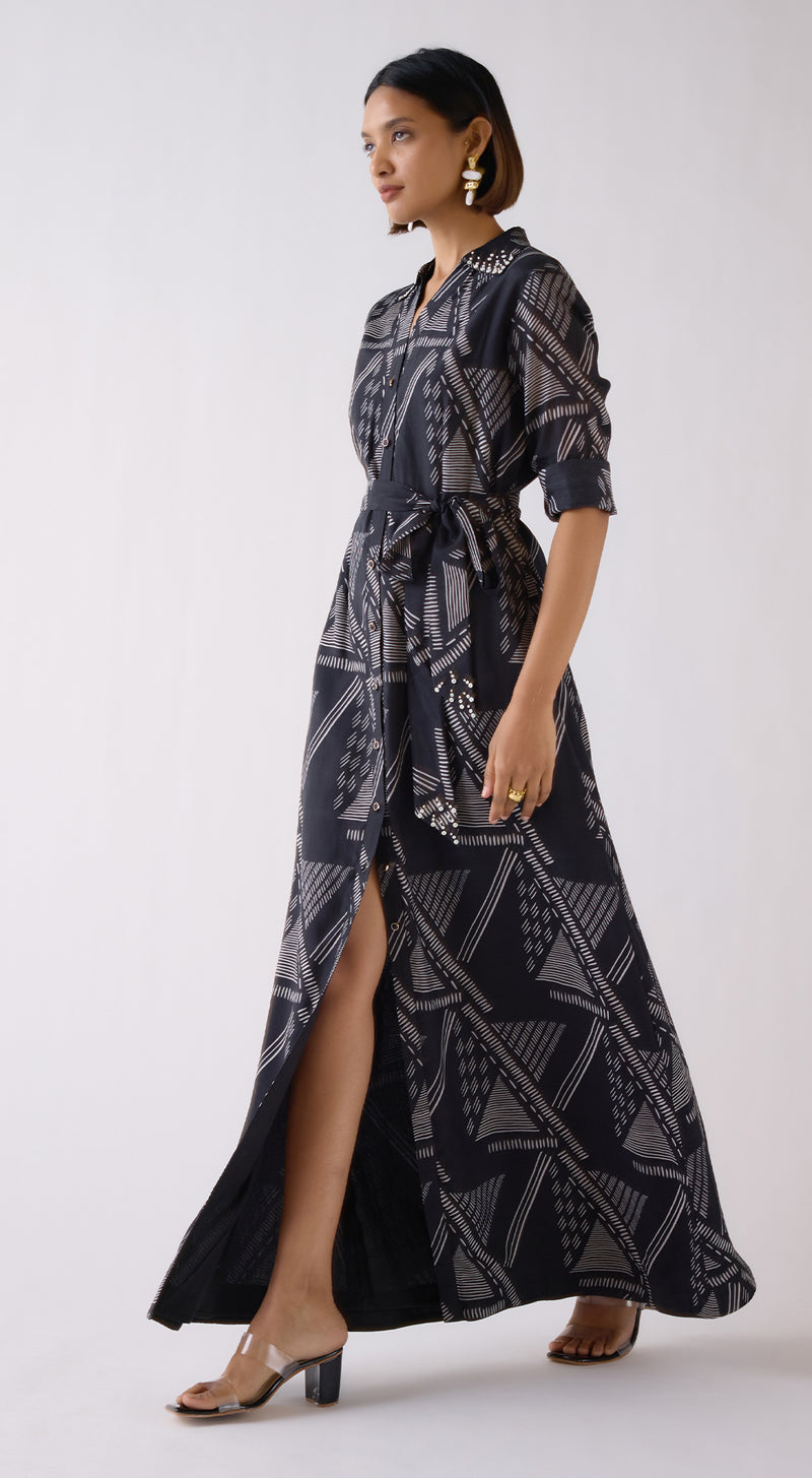 Black Muslin Abstract Print Dress