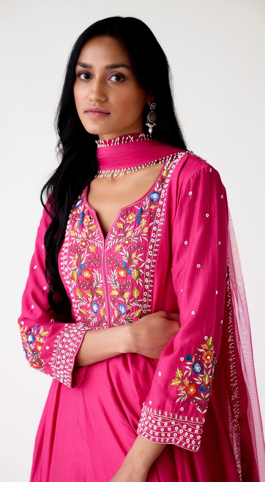 Rani Pink Chanderi Embroidered Anarkali Set