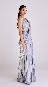 Grey Pre Draped Saree