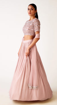 Pink Chinon Embroidered Lehenga Set