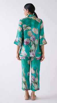 Green Muslin Floral Printed Co-ord Set