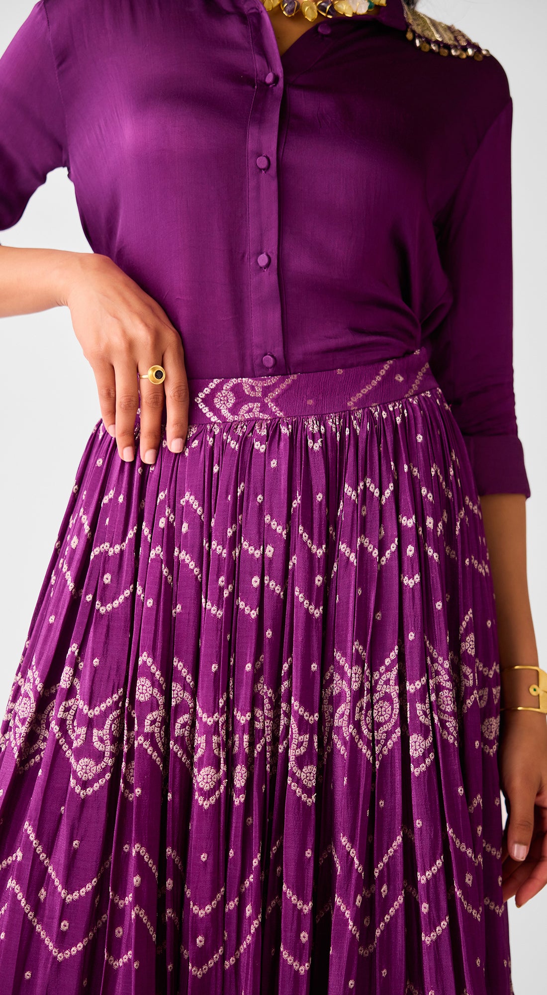 Purple Banarasi Sequins Skirt Set