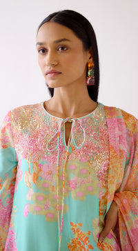 Green Embroidered Floral Sharara Set